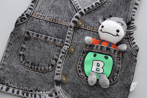 Autumn and winter long sleeve denim three-piece set